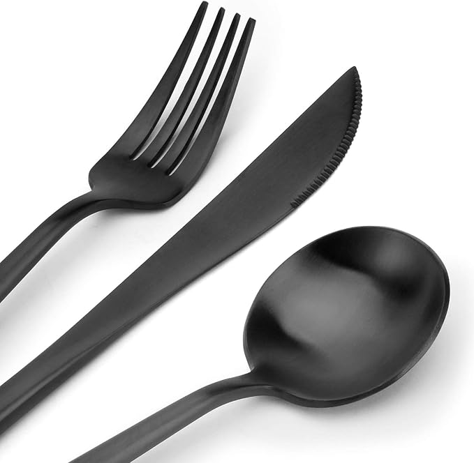 Matte Black Silverware Set, sharecook 20-Piece Stainless Steel Satin Finish Flatware Set Service for 4, Kitchen Utensil Set, Tableware Cutlery Set for Home and Restaurant