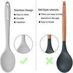 Silicone Spoon, Nonstick Kitchen Silicone Slotted Solid Spoons for Cooking Dishwasher Safe for Nonstick Cookware, Heat Resistant Grey Silicone Serving Spoon BPA Free for Mixing Stirring