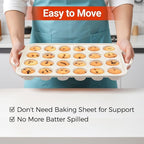 Mini Muffin Pan, Metal Reinforced Frame Mini Cupcake Pans 24 Cups Nonstick Muffin Silicone Molds with Handle for Baking Muffins, Cupcakes, Egg Bites 2 Pack