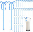 30 Pcs 6 Inch Bow Drink Stirrers, Bow Stir Sticks Coffee Stirrers Reusable Plastic Swizzle Sticks for Wedding Birthday Bridal Cocktail Decorations Supplies(Blue)