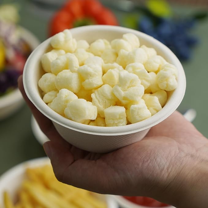 200 Count 8 oz Paper Bowls, Disposable Compostable Bowls, Heavy Duty Biodegradable Sugarcane Bagasse Bowl for Snacks, Fruits, Desserts, Natural