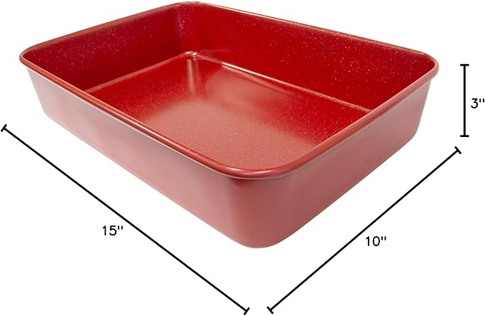 casaWare 15 x 10 x 3-Inch Ultimate Series Commercial Weight Ceramic Coated Non-Stick Lasagna/Roasting Pan (Red Granite)