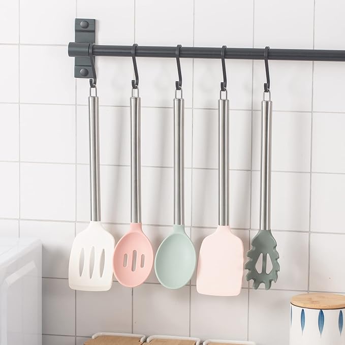 COOK WITH COLOR Silicone Cooking Utensils, Kitchen Utensil Set, Easy to Clean Silicone Kitchen Utensils, Cooking Utensils for Nonstick Cookware, Kitchen Gadgets Set, 5 Pieces, Mint