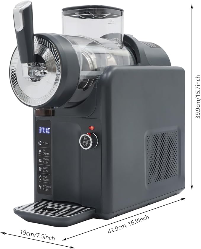5 Preset Slushie Machine & Ice Cream Maker, 185W Commercial Slushie Maker for Ice Cream, Milkshakes & Cocktails, 61oz Capacity Slushy Machine with LED Display (Grey, 1.8L)