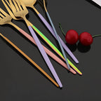 JASHII Flatware Set 24 Piece, Stainless Steel Silverware Set, Macaron Small Fresh Color Cutlery Set, Modern Elegant Tableware Set for Party, Christmas, Dinner (Rainbow Gold)