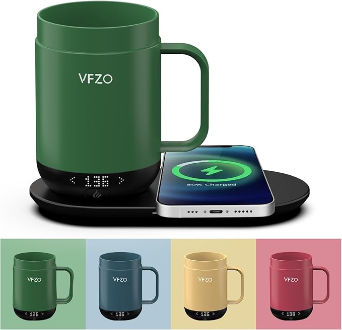 16Oz Temperature Control Smart Mug, Self Heating Coffee Mug LED Display, 180 Min Battery Life - Hot up to 149℉ Fast Wireless Charger Base Improved Design (16oz, Turquoise)