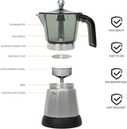 6 Cup Manual Espresso Maker, Small Espresso Machines for Home, Cuban Coffee Maker with Detachable Base & Overheat Protection,Cafeteras Electricas Modernas Moka Pot, Greca Electrica De Cafe Gift