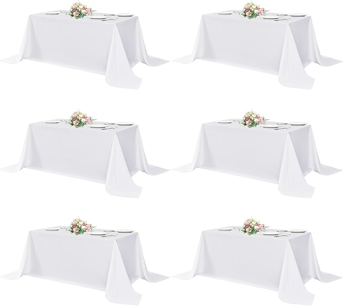 sancua Rectangle Tablecloths 6 Pack - 90x156 Inch - White Washable Fabric Cloth Table Cloth, Large Reusable Polyester Table Covers for Wedding, Party, Birthday, Banquet