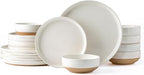 AmorArc Ceramic Dinnerware Sets for 6, 18 Pieces Handpainted Plates and Bowls Set with Rustic Terracotta Underside, Scratch Resistant Stoneware Dishes Set, Dishwasher & Microwave Safe,Light Beige