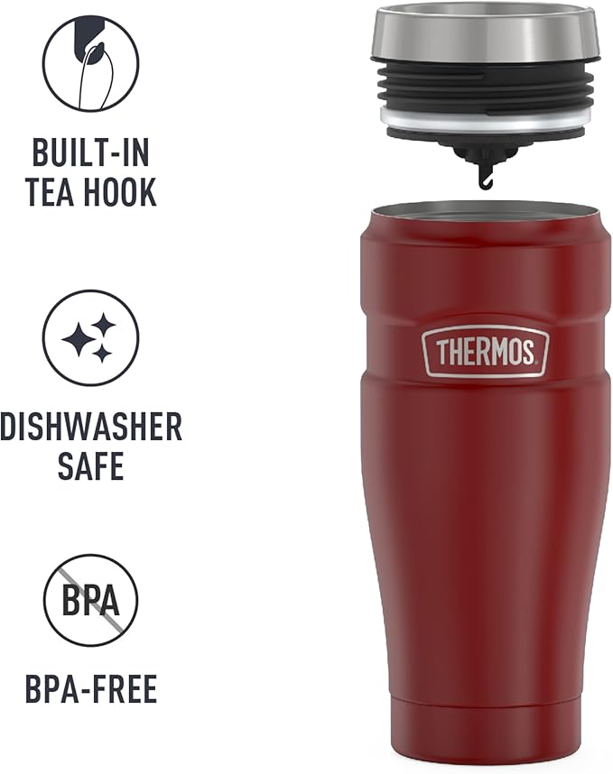 THERMOS Stainless King Vacuum-Insulated Travel Tumbler, 16 Ounce, Rustic Red