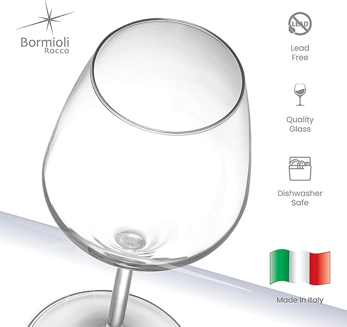 Bormioli Rocco 18oz Red Wine Glasses, Crystal Clear Star Glass, Laser Cut Rim For Wine Tasting, Elegant Party Drinking Glassware, Restaurant Quality (Set of 4)