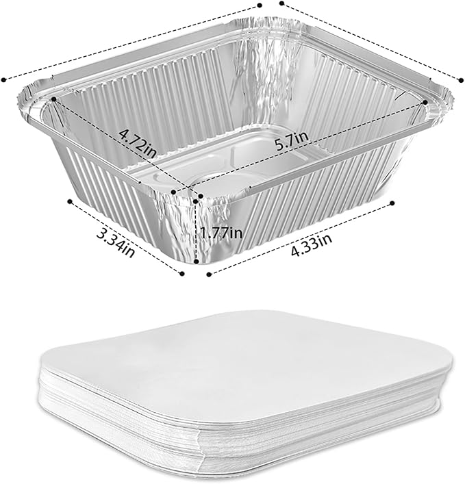 200 Pack 1 lb Disposable Aluminum Foil Pans Meal Prep Take Out Food Containers with Paper Lids for Catering, Baking, Roasting Food, Freezer Safe