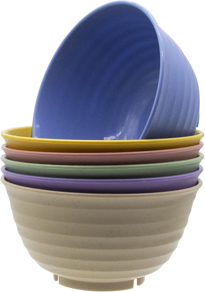 Cereal Bowls Set, 37oz Unbreakable Wheat Straw Bowls Set, 6 Pcs Reusable Plastic Soup Bowls, Deep Lightweight Bowl Sets
