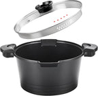 8.5qt Pasta Pot with Strainer Lid, Cast Aluminum Stockpot Multipot, Nonstick Ceramic Coating make Cleanup easy with Tempered Glass Lid, Dishwasher Safe, Induction, Black (Black, 8.5 Quarts)