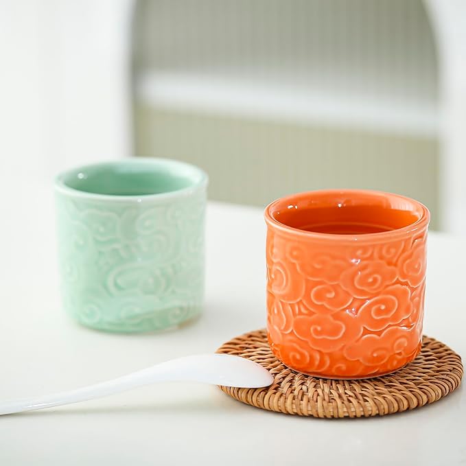 Ceramic Espresso Cups Set of 2 or 4-3oz Demitasse Cups for Coffee & Tea, No Handles, Durable & Dishwasher Safe (bisque, 4)