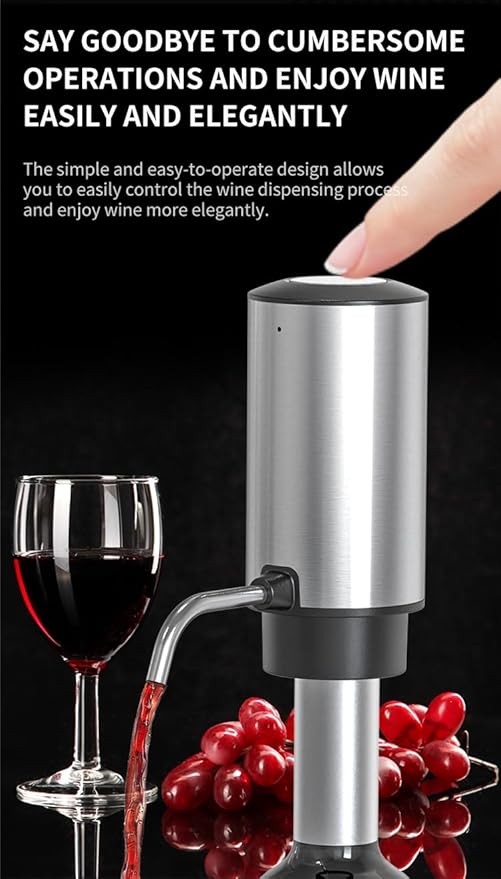 Wine Aerator Electric Wine Decanter Automatic Wine Aerator, Wine Dispenser withUSB TYPE-C Rechargeable for Wine enthusiasts & own use (Stainless steel)
