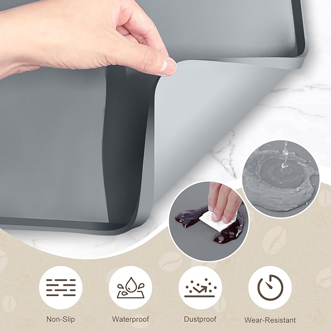 Silicone Coffee Mat with 6 Coasters,24"x16" Counter Bar Mat Fits Under Coffee Maker/Pot & Espresso Machine, Bar Aceessories,Detachable Drying Pad for Tamper,Sugar Packets,Cups & Countertop Protection