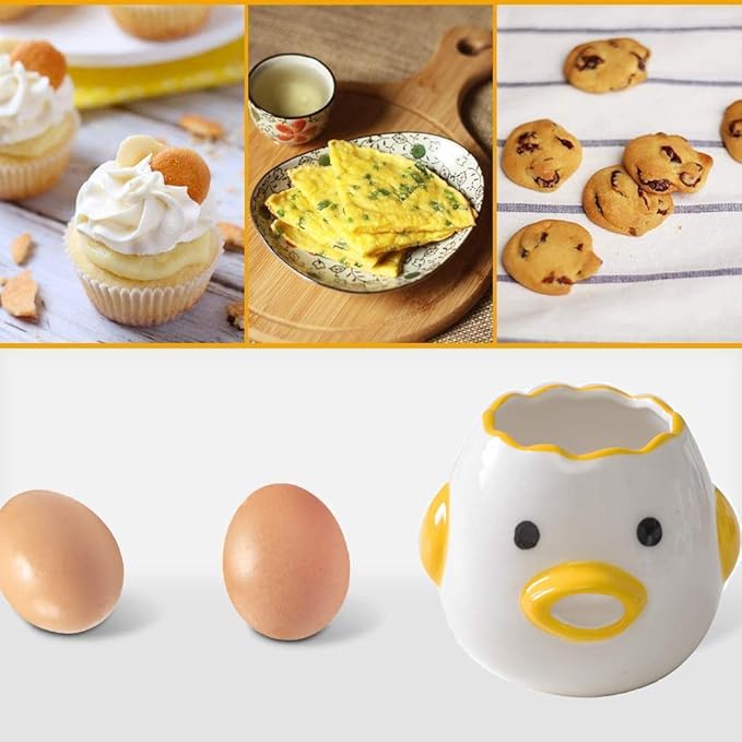 ZOSTLAND Egg Yolk Separator, HQ Creative Ceramics Cute Little Chicken Egg Yolk White, Funny Style Simple Automatic Separation Baking Assistant Tool (Upgrade Blue Chick)