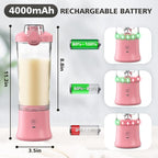 Portable Blender for Shakes and Smoothies- Personal Juicer 20 OZ Electric Protein Shaker Bottle with Insulated Sleeve, USB-C Rechargeable,Travel Lid-Small Blender Cup for Kitchen, Office, Gym,Travel