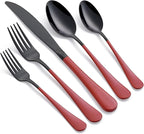 20-Piece Red Silverware Set 18/0 Stainless Steel Black Silverware Set Red Handle Cutlery Black Set Service for 4 Dinner Knives Forks Spoons Set Black Flatware SetFinish Dishwasher Safe