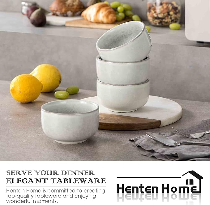 Henten Home Ceramic Salad Bowl Set, 15 OZ Cereal Bowls Set of 4, Porcelain Rice Bowls for Kitchen, Reactive Glaze Serving Soup Bowls for Snack, Pasta, Microwave Safe (Grey)