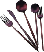 Matte Purple Silverware Set,Gugrida 5-Piece 18/10 Stainless Steel Satin Finish Flatware Set,Kitchen Utensil Set,Tableware Travel Cutlery Set for Camping Office or School Lunch, Dishwasher Safe
