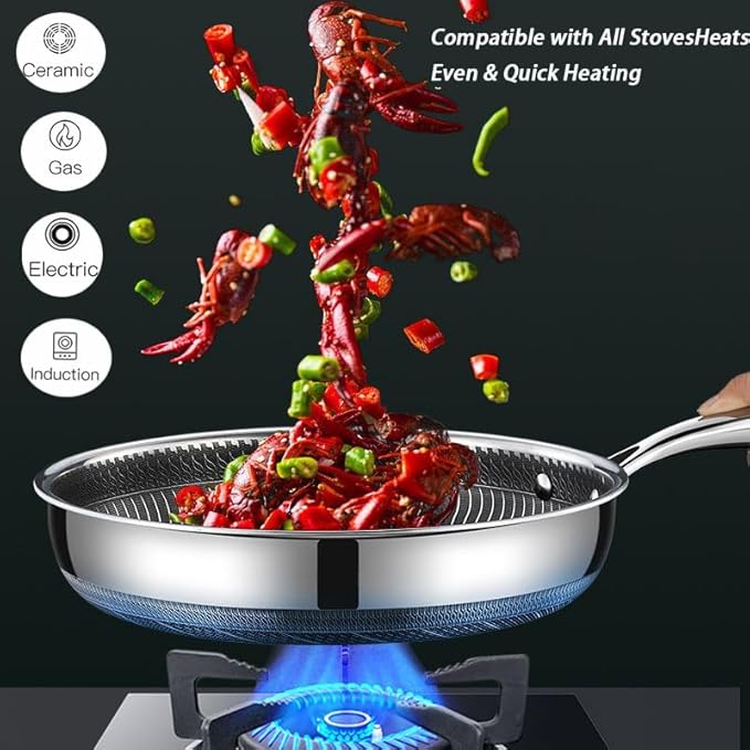 Non Stick Frying Pan,11.6 Inch Hybrid Nonstick Frying Pan,Non Stick Stainless Steel Skillet, Dishwasher and Oven Safe,Compatible with All Cooktops.