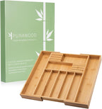 Bamboo Drawer Organizer with Knife Blocks - Silverware Organizer & Utensil Drawer Organizer, Cutlery Tray with Dividers, 7-9 Slots- Premium Kitchen Organizer for Utensils & Flatware (Natural)