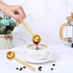2 PCS Gold Measuring Spoons, 15 Ml and 30 Ml Stainless Steel Coffee Spoons Set Coffee Scoop for Ground Coffees, Long Handle Tablespoon Measuring Spoon for Milk Sugar Protein Brewin Gold Tea Spoon