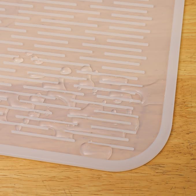 Silicone Dish Drying Mat for Multiple Usage,Easy clean,Eco-friendly,Heat-resistant Silicone Mat for Kitchen Counter or Sink,Refrigerator or Drawer Liner Translucent 3XL 28 inches x 18 inches