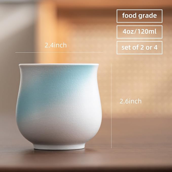 4-Oz Ceramic Espresso Cups Set - Multi-Color, Handle-Free Design for Home & Cafe | Dishwasher-Safe Stoneware Cups (Kiln turned blue, 2)