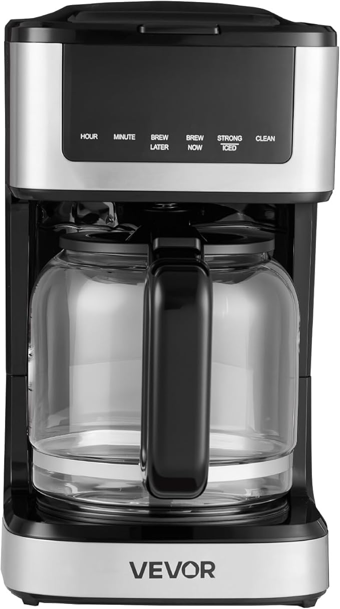 VEVOR Programmable Coffee Maker, 12 Cup Programmable Drip Coffee Makers with Touch Screen, 4-Hour Keep Warm Coffee Makers Drips, 2 Brew Strengths Drip Coffee Machine for Home, 24-Hour Programmable