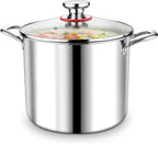 P&P CHEF 10 Quart Tri-Ply Stainless Steel Stockpot, Stock Pot with Visible Lid for Soup Pasta Vegetable, Induction Cooking Pot for All Stoves, Sturdy & Double Handle, Dishwasher Safe