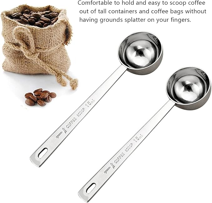 2-piece stainless steel tablespoon measure spoon, coffee scoop 1 tablespoon, long handle coffee scoop suitable for coffee powder and coffee making (silver-2pcs-15ml)