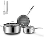 7-Piece 5 Ply Stainless Steel Cookware Set with Lids, Pots and Pans Set Non Stick, Non-Toxic, for Induction, Oven, Dishwasher Safe, RV Essentials, Kitchen Appliances
