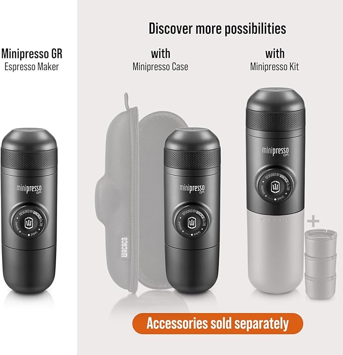 WACACO Minipresso GR, Portable Espresso Machine, Compatible Ground Coffee, Hand Coffee Make, Travel Gadgets, Manually Operated, Perfect for Camping