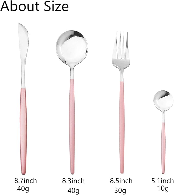 JASHII Flatware Serving Set 24 Piece, Stainless Steel Silverware Set, Pink Silver Cutlery Set, Modern Elegant Tableware Set for Party, Christmas, Dinner (Pink Silver)