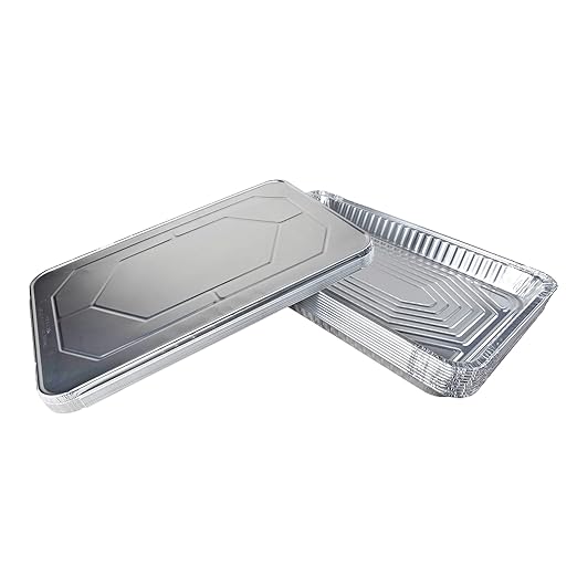 IDL Packaging Full Size Aluminum Steam Table Pans with Lids - Shallow, 21" x 13" x 1.5" (pack of 10) - Disposable Foil Pan for Grilling, Roasting, BBQ, Cooking, Baking, Freezing