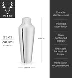 Viski Parisian Cocktail Shaker for Cold Brew Cocktails, Margarita, Espresso Martini, Contoured High Shine Polished Stainless Steel Martini Shaker, Home Bar, Bartender Gifts, 25 oz, Set of 1, Silver