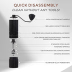 Manual Coffee Grinder with 60 Adjustable Speed Coarse, Portable Hand Coffee Bean Mill with Double Bearing Positioning, Manual Grinder for Travel Camping Office Espresso Pour Over