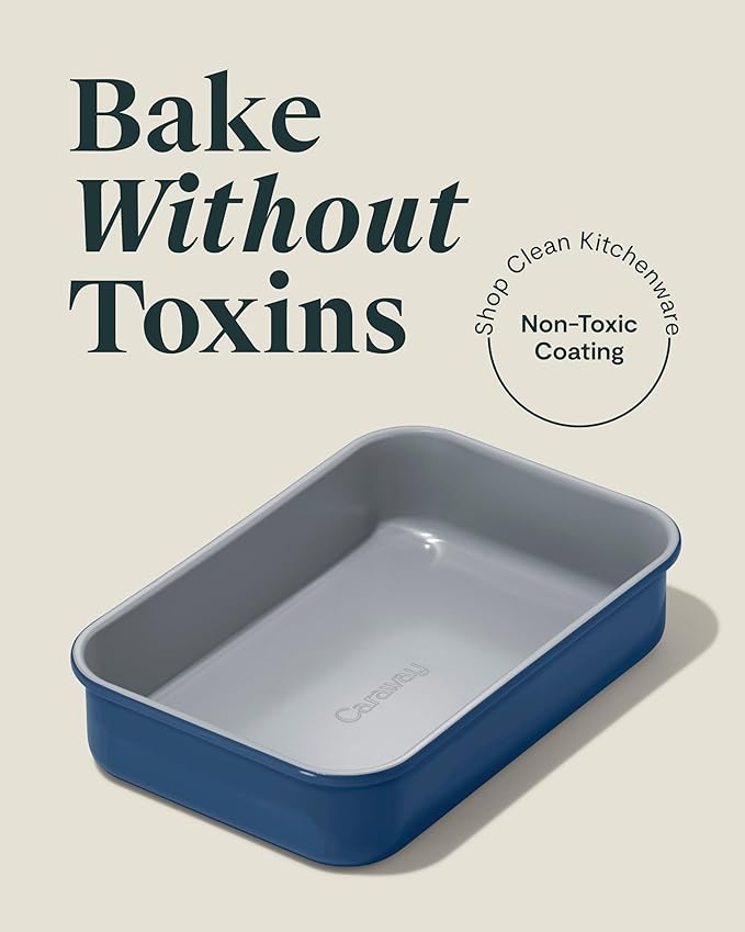 Caraway Nonstick 9” x 6.5” Small Rectangle Baking Pan – Non-Toxic, PTFE & PFOA Free – Aluminized Steel Core – Deep Ceramic Baking Pan for Casseroles, Lasagna & More - Navy