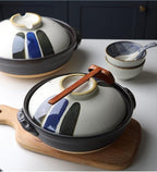 Japanese Ceramic Hot Pot Ceramic Stockpot Clay Cooking Pot Cookware Stovetop, Heat Resistant Casserole with Lid,Small Round Earthenware Clay Pot,Rice Cooker for Stew Soup Noodles,1.9l