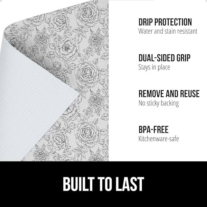 GORILLA GRIP DripGuard Drawer and Shelf Liner for Cabinet, Slip Resistant Non Adhesive Protection for Kitchen, BPA Free Smooth Surface Plastic Liners for Cabinets, Drawers, 12x120 Inch, Vintage Rose