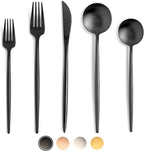 BirdyFly Black Silverware Set, 20 Piece Stainless Steel Flatware Set Service for 4, Matte Black Cutlery Set, Include Knives/Forks/Spoons, Dishwasher Safe