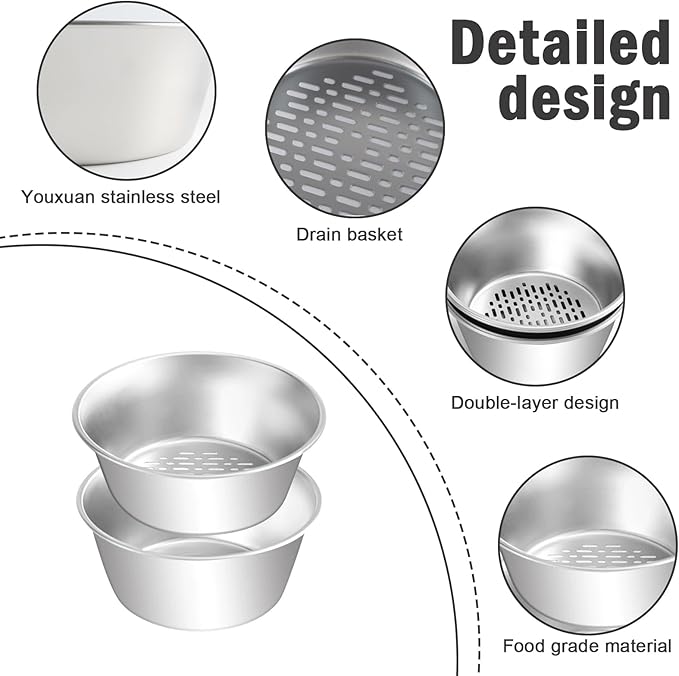 2 Set Berry Baskets,316 Stainless Steel Strainer Set,Fruit Washing Bowl with Strainer,Small Metal Colander for Berries, Strawberry, Grape, Cherry, Dishwasher Safe