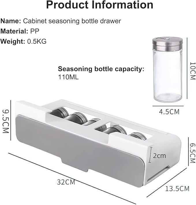 Seasoning Rack with 6 Seasoning Cans, Seasoning Storage Rack Pull-out Seasoning Rack with Seasoning Cans Kitchen Storage Rack Spice Rack Without Drilling (32 X 9.5 X 13.5 CM)