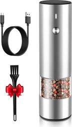 Electric Pepper Grinder or Salt Grinder Mill - USB Rechargeable - Durable Modern Style - Automatic Black Peppercorn or Sea Salt Spice Mill with Adjustable Coarseness - One Grinder Included