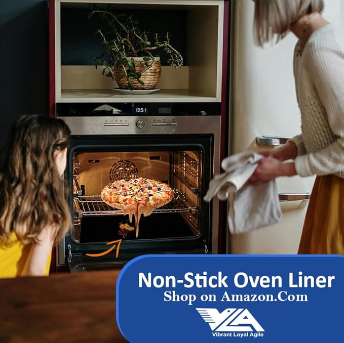 VLA Oven Liners for Bottom of Oven,Big Size 16""x75"" 2 Pack Large Thick Heavy Duty 100% Non-stick Reusable Teflon Oven Mat, Baking Mat for Electric, Gas,, 1_roll_Oven_Liner_Black_75in