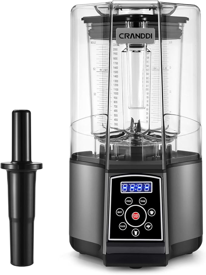 CRANDDI Commercial Blender, 1500W Smart Smoothie Blenders with Digital Touch Screen, 80oz Countertop Kitchen Blender, 3 Pre-Set Programs for Smoothies, Juices, DIY Function, Self-Cleaning K85TS (Grey)