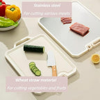 Large Cutting Boards Double Sided, 16.3'' x 12.5'' 304 Stainless Steel Cutting Board for Kitchen, Food-Grade Wheat Straw PP Large Chopping Board, Chopping Boards for Kitchen